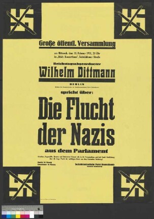 Plakat der SPD zu einer öffentlichen Kundgebung am                                         18. Februar 1931 in Braunschweig
