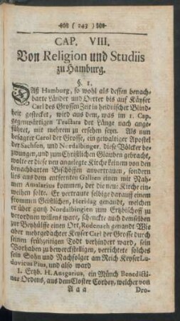 Cap. VIII. Von Religion und Studiis zu Hamburg