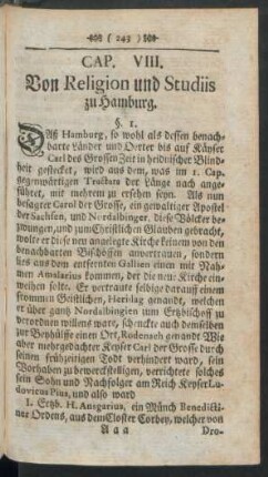 Cap. VIII. Von Religion und Studiis zu Hamburg