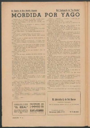 Mordida por Yago : Un Cuento de Don Nicolás Granada - Del Suplemento de "La Nación"