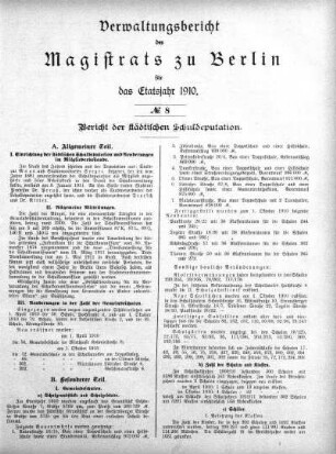 No. 8. Bericht der städtischen Schuldeputation