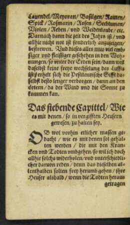 Das siebende Capittel/ Wie es mit denen/ so in vergifften heusern gewesen/ zu halten sey.