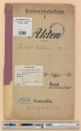 Wirtschaftliche Verhältnisse in Deutschland.- Allgemeines, v. a. eingereichte Unterlagen von Berufs-, Fach- und Reichsvereinen und -verbänden: Bd. 1