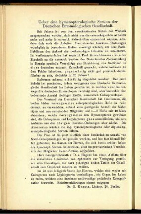 Ueber eine hymenopterologische Section der Deutschen Entomologischen Gesellschaft