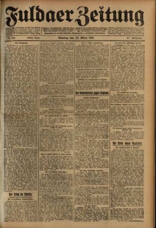 Erste Ausgabe vom Montag, den 29. März 1915.