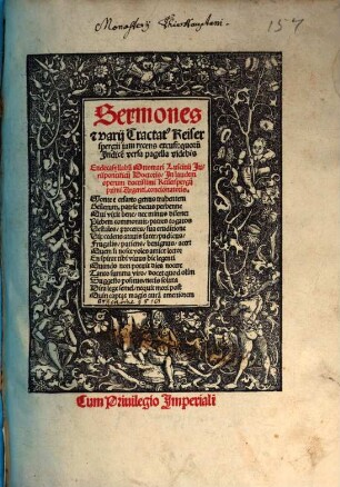 Sermones e[t] varij Tractat[us] Keiserspergii