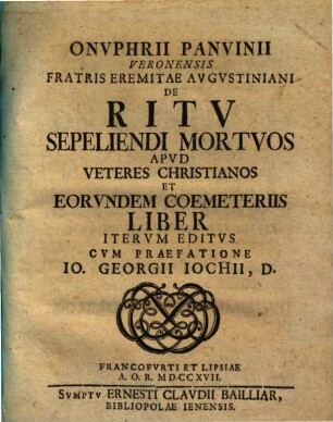 De ritu Sepeliendi mortuos apud veteres christianos Liber