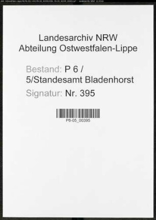 Sterberegister Standesamt Castrop-Rauxel Bladenhorst