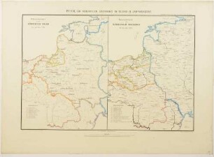 Historische Entwicklung von Polen als "Nebenreich Sachsens" in zwei Landkarten von 1700 und 1809, mit Legenden und Maßstab in geographischen Meilen, aus dem Geographisch-historischen Atlas von Sachsen und Thüringen