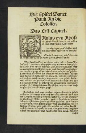 Die Epistel Sanct Pauli An die Colosser.