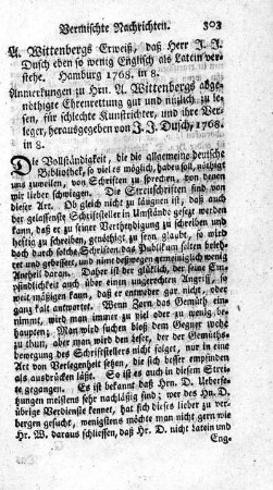 Erweiß, daß Herr J. J. Dusch eben so wenig Englisch als Latein verstehe.