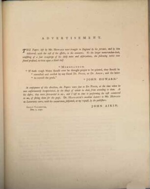 A Letter To John Howard : Oxford Dec. 1784