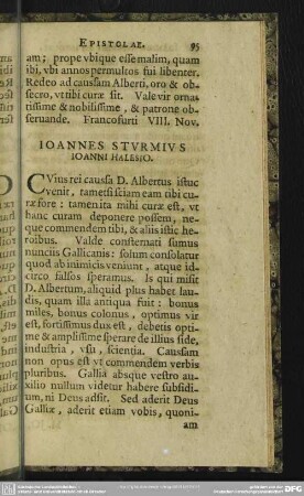 Ioannes Sturmius Ioanni Halesio