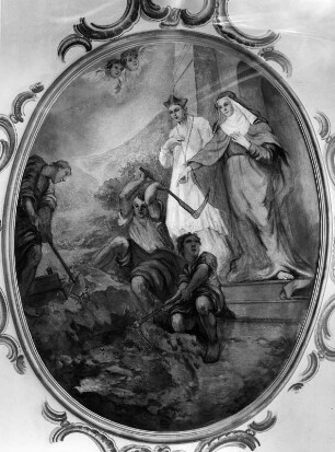 Die Gute Beth als Hüterin der Felder : Die Gute Beth als Hüterin der Felder. Deckenmalerei (1751/1775; E. Gabriel). Reute (Bad Waldsee), Kloster-, Pfarr- und Wallfahrtskirche Sankt Peter und Paul