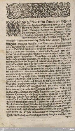 Wir Ferdinandt der Dritte/ von Gottes Gnaden...