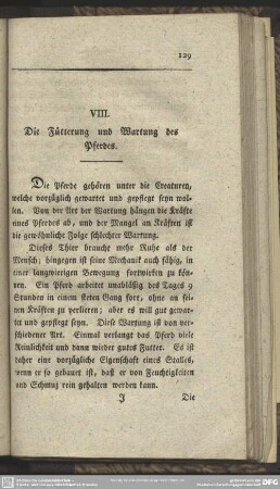 VIII. Die Fütterung und Wartung des Pferdes