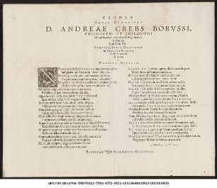 Carmen Novis Honoribus D. Andreae Crebs Borussi, Philosophi Et Philologi Almae Academiae Electoral. Regiomont. in Prussia Professoris Publ. Utriusq. Iuris Doctoris in Inclyta Basilea hodie renunciati