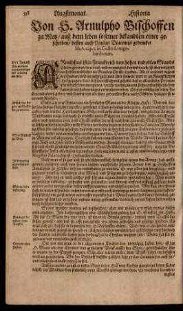 Von S. Arnulpho Bischoffen zu Metz/ ...