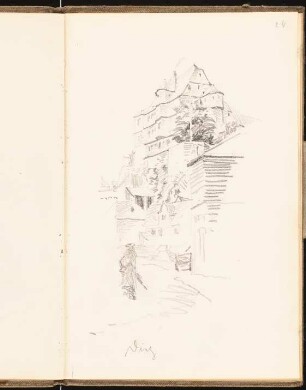 Skizzenbuch 1901: Straßenzug in Diez, perspektivische Ansicht