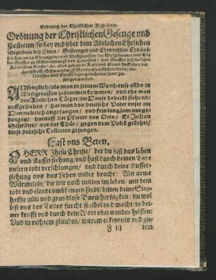 Ordnung der Christlichen Gesenge und Collecten ...