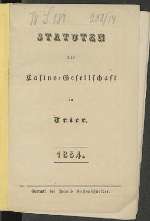 Statuten der Casino-Gesellschaft in Trier