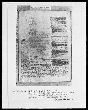 Psalterium et Cantica cum Glossa ordinaria — Initiale B, Folio 2recto
