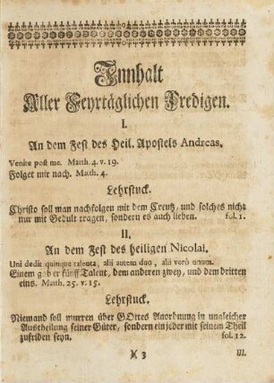 Innhalt Aller Feyrtäglichen Predigen.