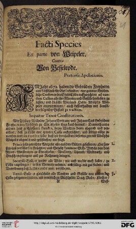 Facti Species ex parte von Weipeler contra Von Nesselrode