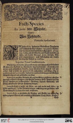 Facti Species ex parte von Weipeler contra Von Nesselrode