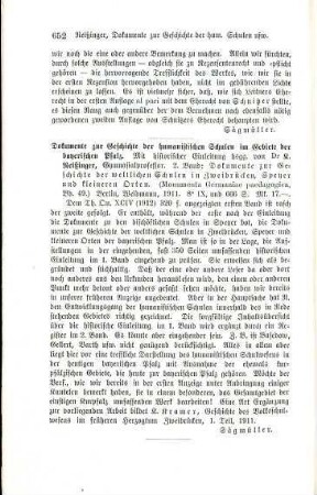 652 [Rezension] Dokumente zur Geschichte der weltlichen Schulen in Zweibrücken, Speyer und kleineren Orten