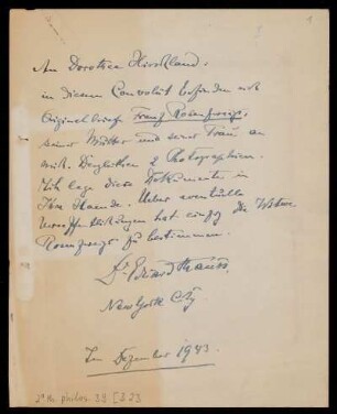 Brief von Eduard Strauss an Dorothee Hirschland