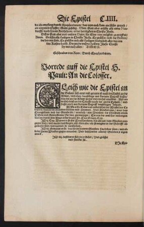Vorrede auff die Epistel S. Pauli: An die Colosser.