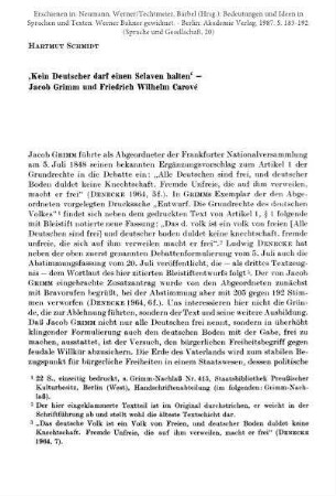 "Kein Deutscher darf einen Sclaven halten" - Jacob Grimm und Friedrich Wilhelm