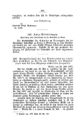 Kurze Mittheilungen : [II. Universitäten, Akademien etc.]