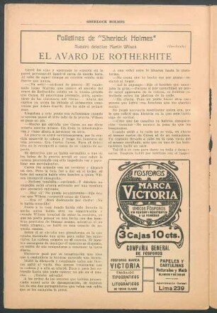 Folletines de "Sherlock Holmes" - Nuestro detective Martín Wilson - El avaro de Rotherhite - (Conclusión)