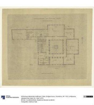 Wohnhaus Alexander Hoffmann, Wien, Erdgeschoss, Grundriss, M 1:100, Lichtpause, überzeichnet