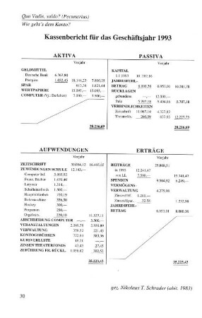 Kassenbericht für das Geschäftsjahr 1993