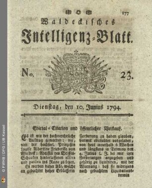No. 23. Dienstag, den 10. Junius 1794