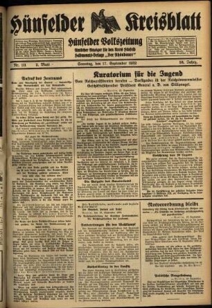 Zweite Ausgabe vom Samstag, den 17. September 1932.