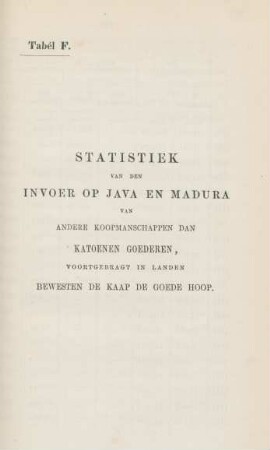Tabél F. Statistiek van den invoer op Java en Madura van andere koopmanschappen ...