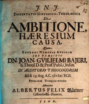 Dissertatio Historico-Theologica De Ambitione, Haeresium Causa