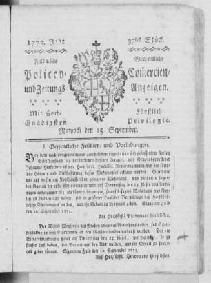 37tes Stück, Ausgabe vom 15. September 1773
