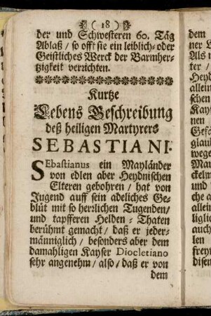 Kurtze Lebens Beschreibung deß heiligen Martyrers Sebastiani.