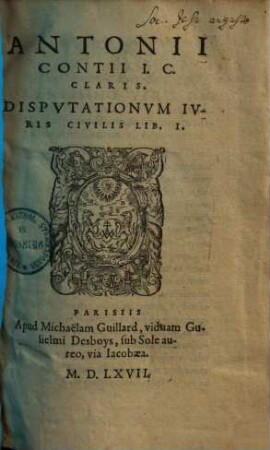 ... Disputationum Iuris Civilis, Liber I.