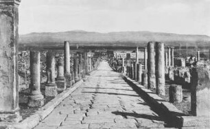 Timgad : Blick über eine Straße der antiken Ruinenstadt Timgad