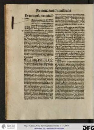 Iste est liber de memoria et reminiscentia, qui prima sui divisione dividitur in partem proemialem et executivam...