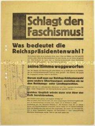 Aufruf der SPD zur Wahl von Paul von Hindenburg zum Reichspräsidenten 1932