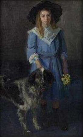 Lilly mit Hund und blauem Kleid