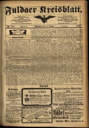Zweite Ausgabe vom Samstag, den 17. Oktober 1908.