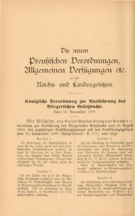 Die neuen Preußischen Verordnungen, Allgemeine Verfügungen etc. zu den Reichs- und Landesgesetzen